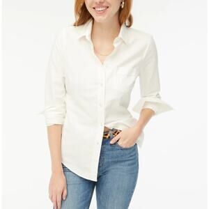 J.Crew Petite Button-Up Oxford Shirt Womens PXS White Signature Fit Long Sleeve